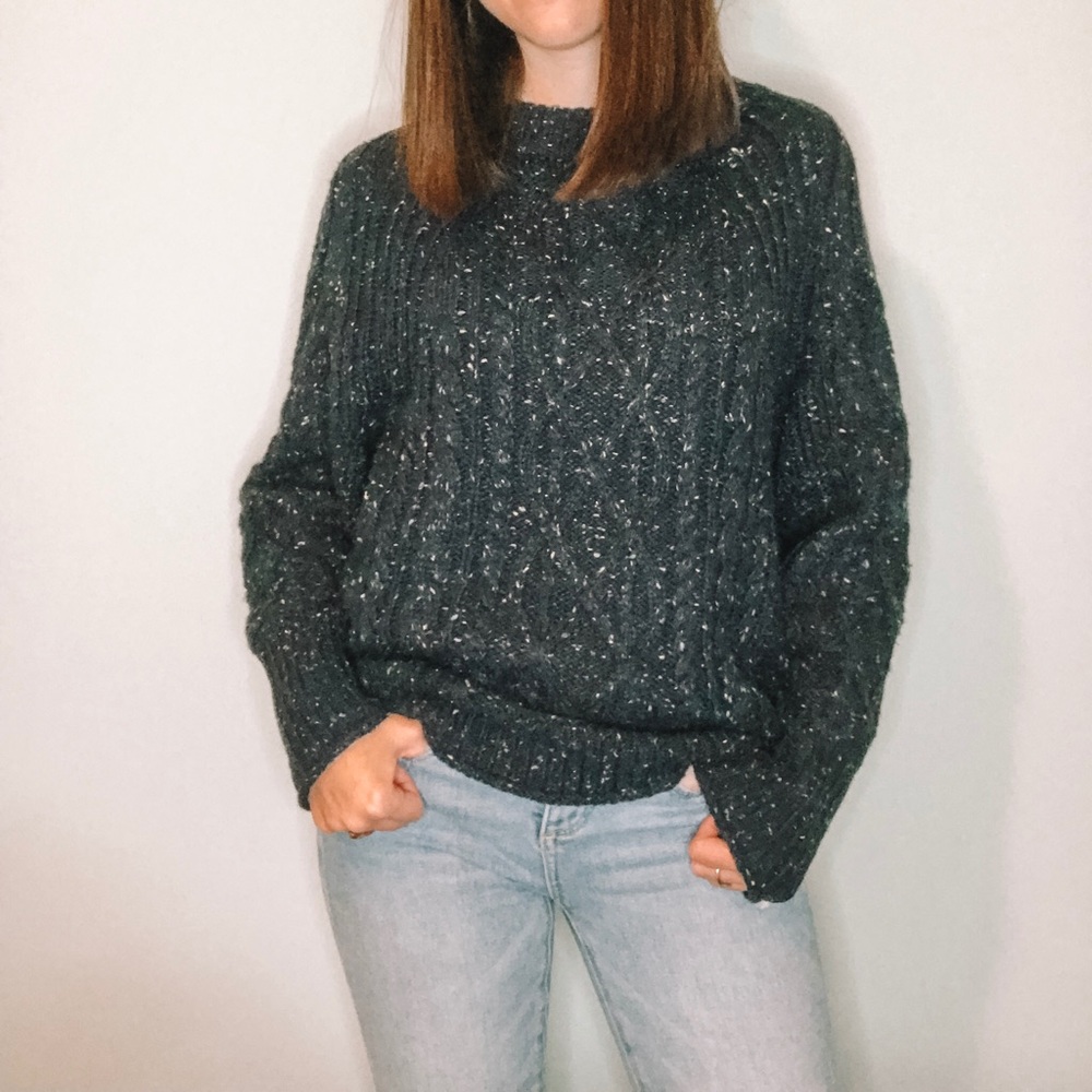 J Crew Navy Rainbow Flecked Chunky Knit Sweater